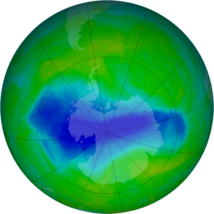 Antarctic ozone map for 05 December 2001